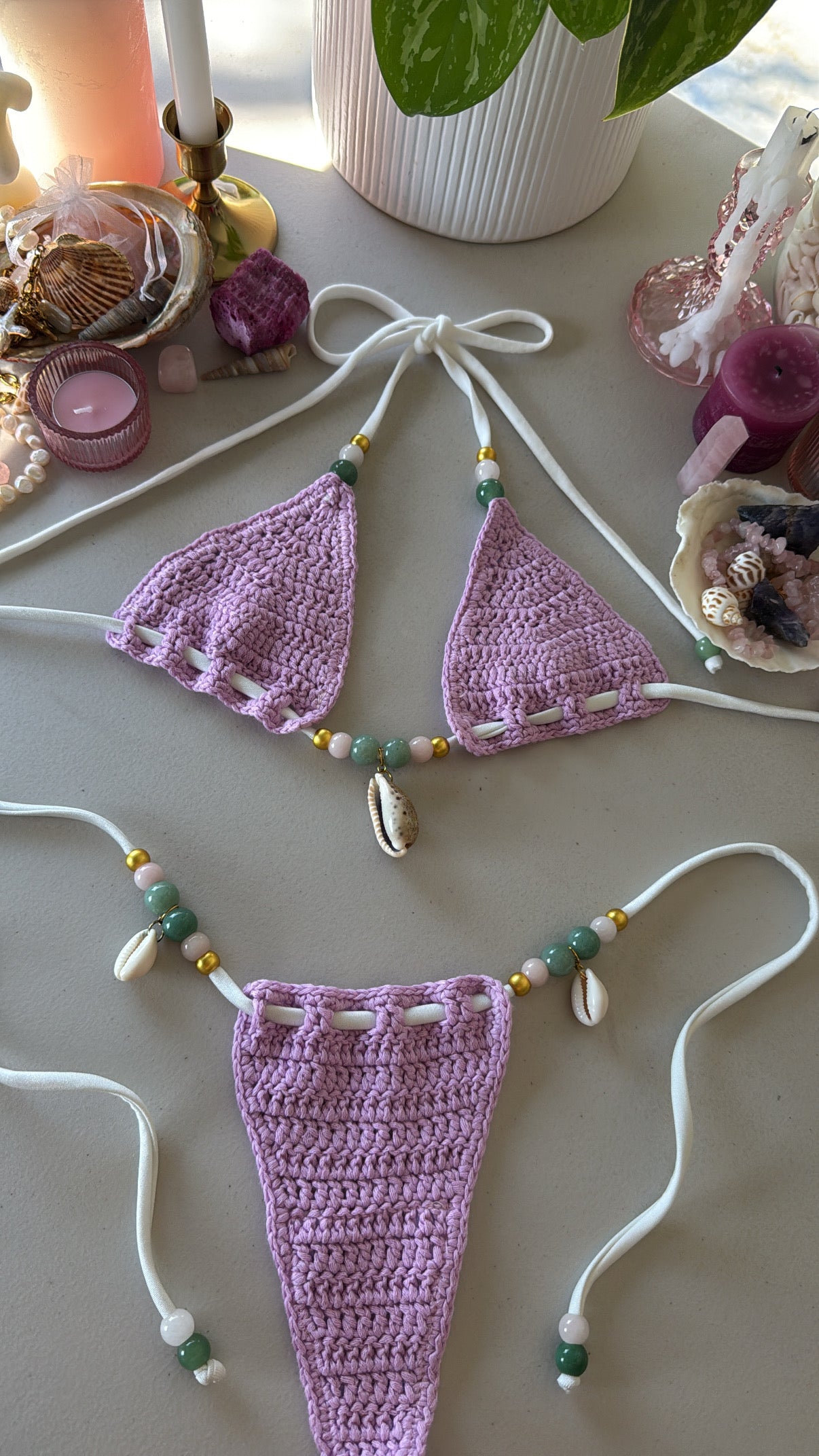 lilac crochet bottoms