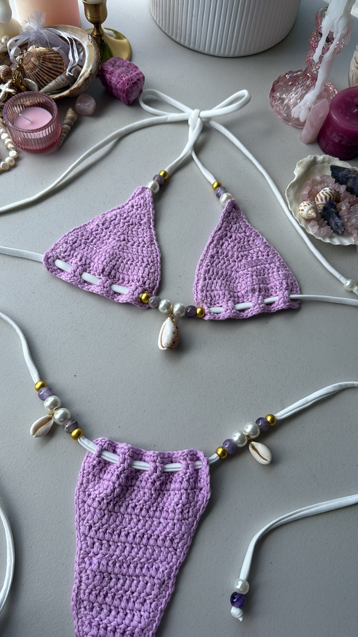lilac crochet bottoms