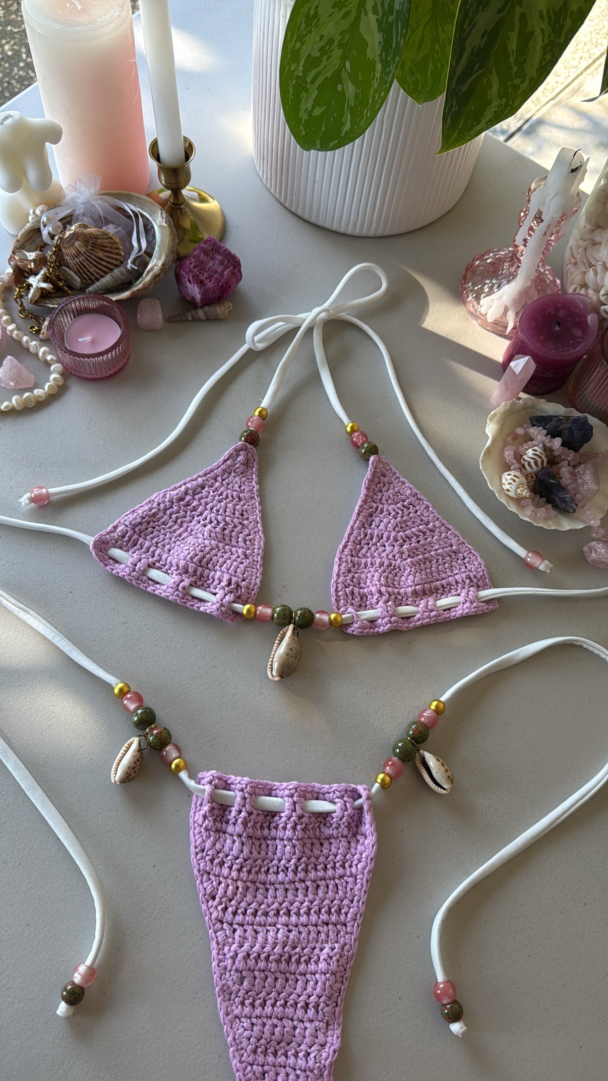 lilac crochet bottoms